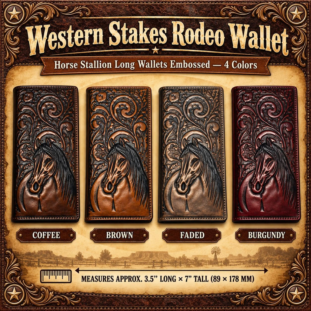 Embossed Horse Long — Brown