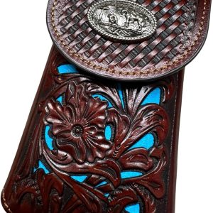 Laser-Cut Floral Praying Cowboy Holster — Burgundy · Turquoise