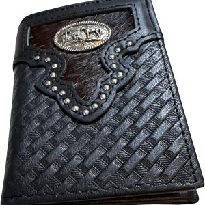 Basketweave Concho Tri-Fold — Praying Cowboy · Black