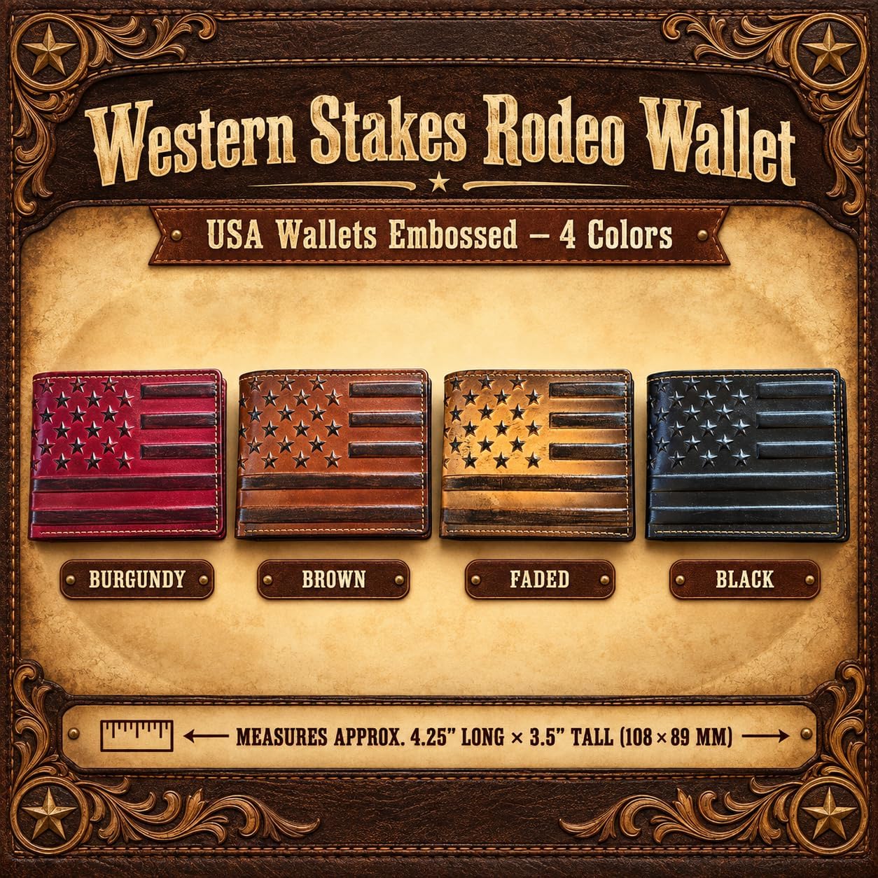 Embossed American Flag Bifold — Burgundy