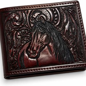 Embossed Horse Bifold — Burgundy