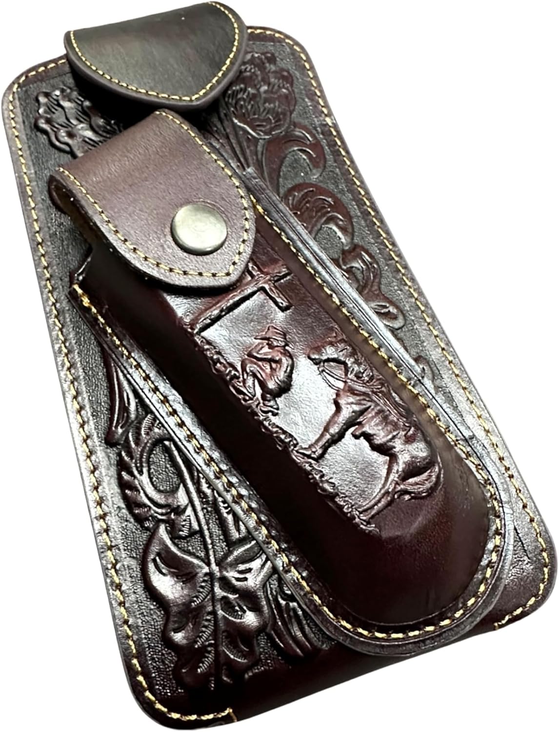 Floral Praying Cowboy Holster with Knife Holder — Dark Brown
