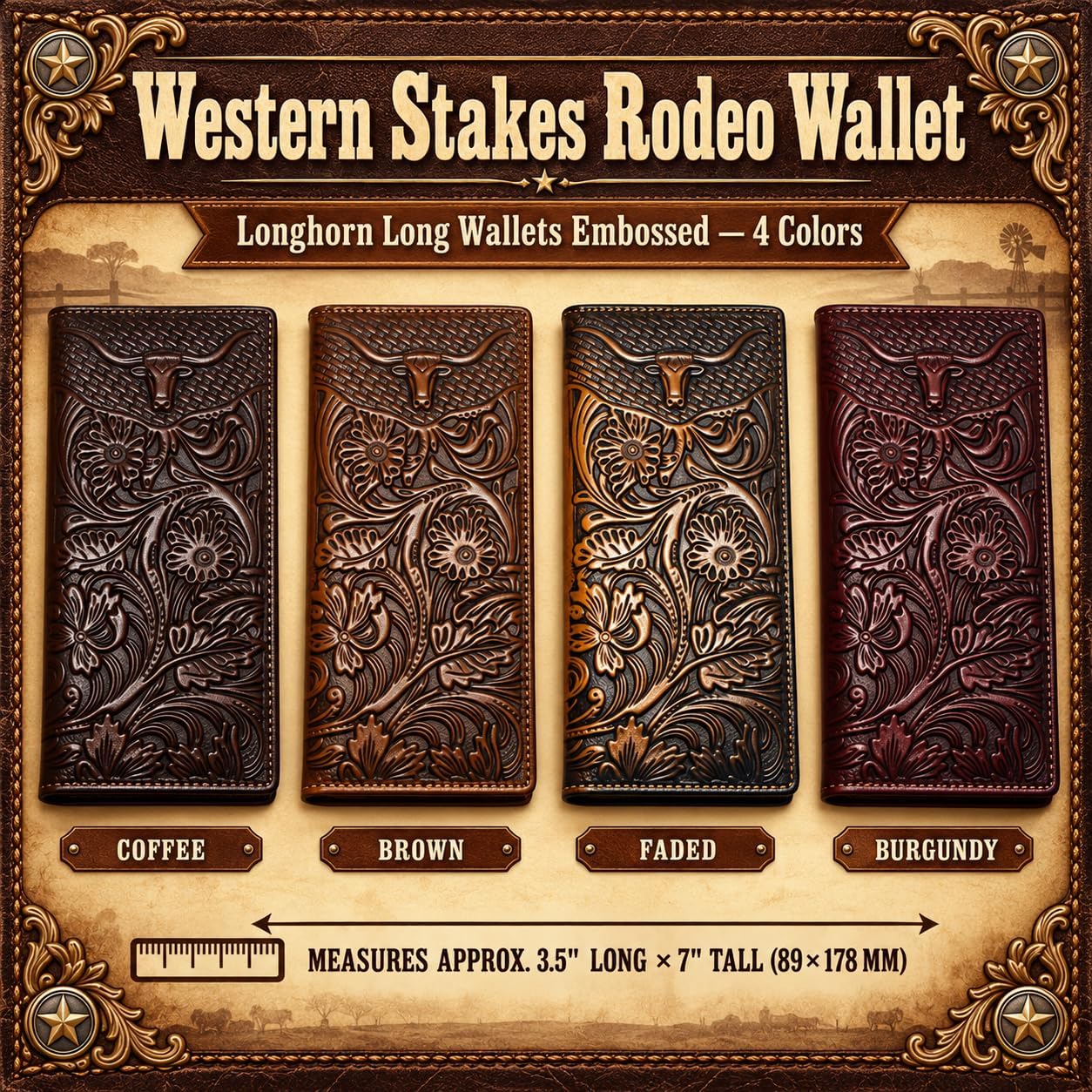 Embossed Longhorn Steer Long — Brown