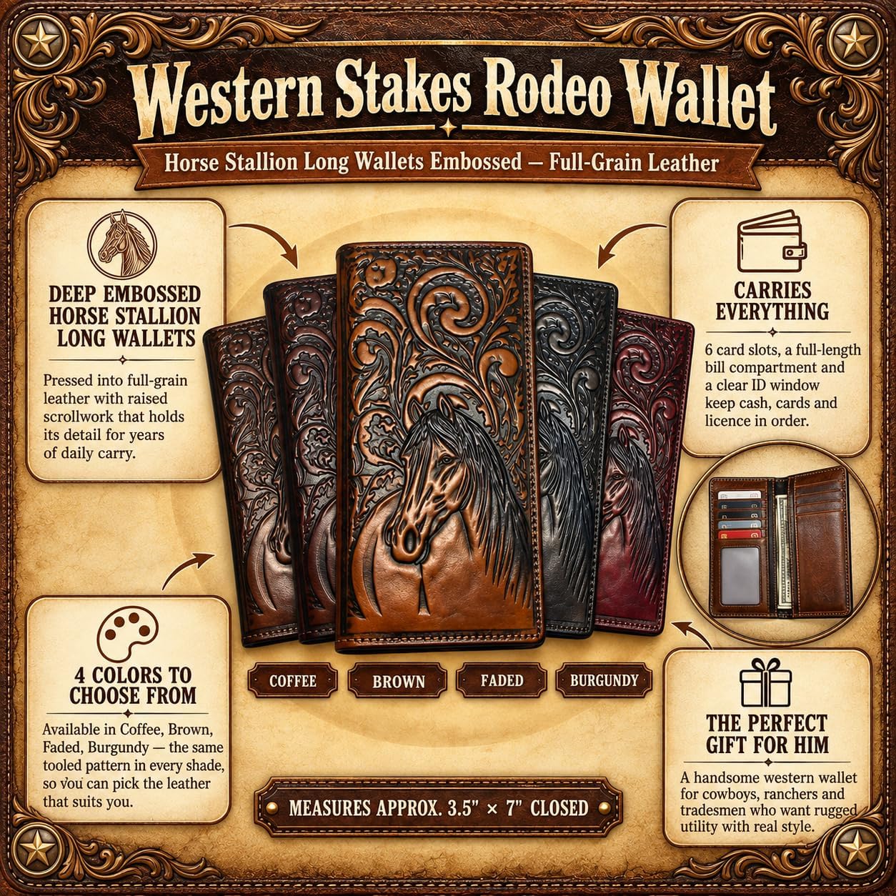 Embossed Horse Long — Brown