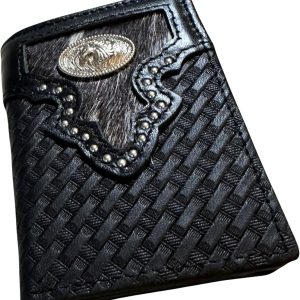 Basketweave Concho Tri-Fold — Horse · Black