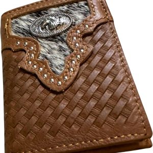 Basketweave Concho Tri-Fold — Horse · Brown