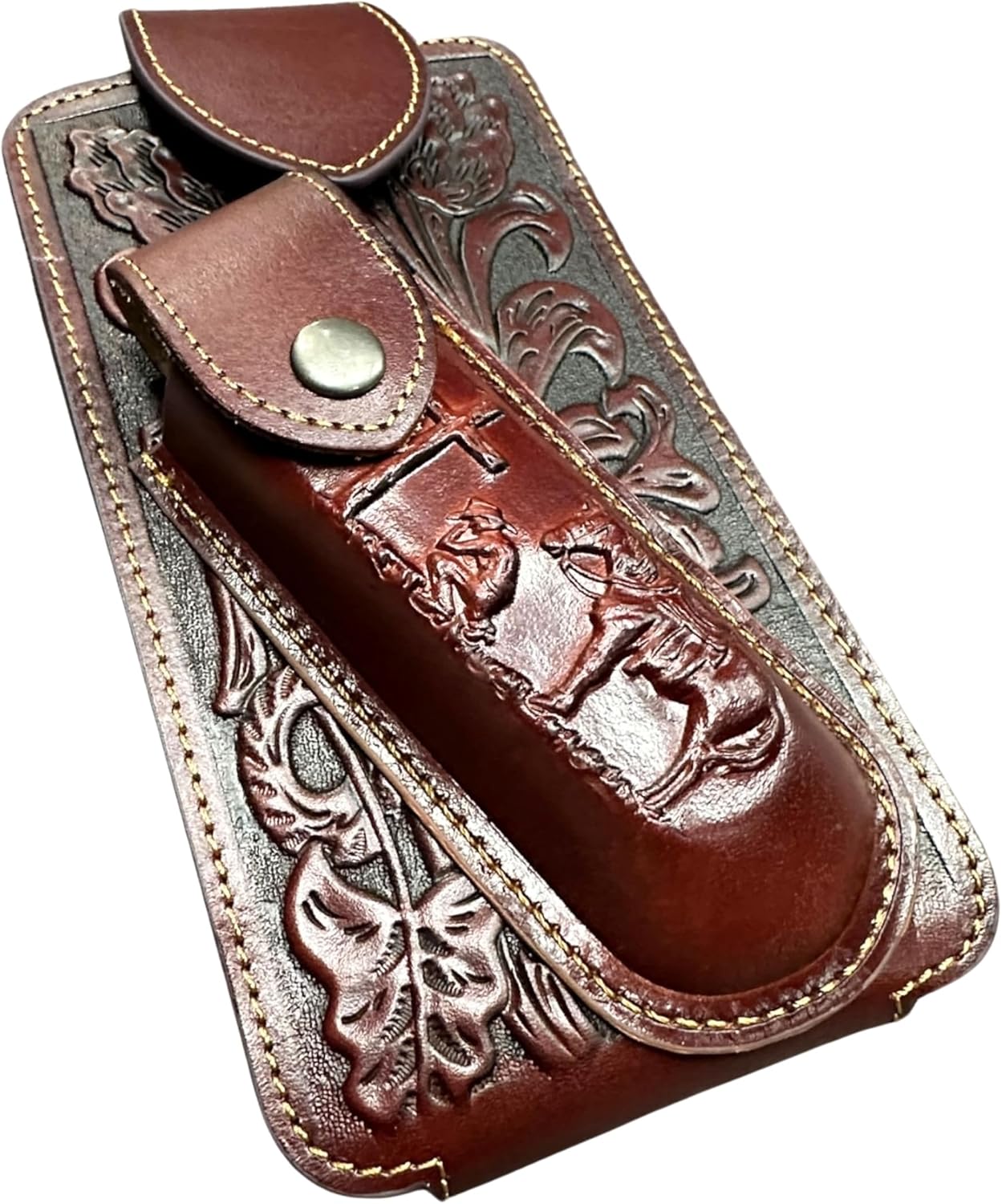 Floral Praying Cowboy Holster with Knife Holder — Burgundy