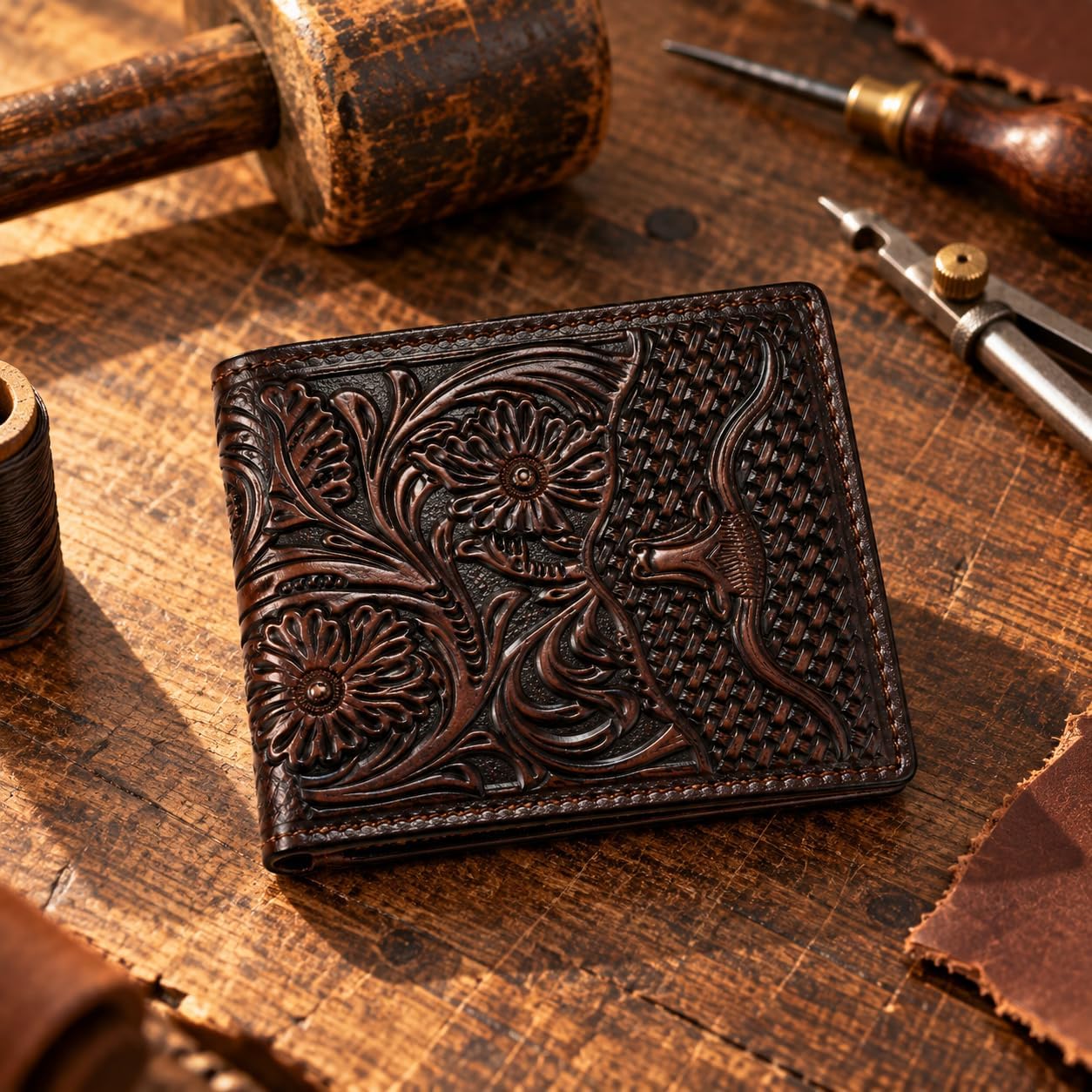 Embossed Longhorn Steer Bifold — Burgundy