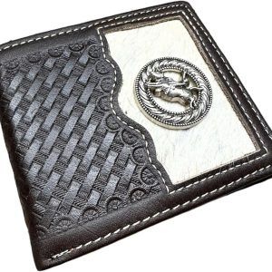 Cowhide Basketweave Bifold — Concho · Black