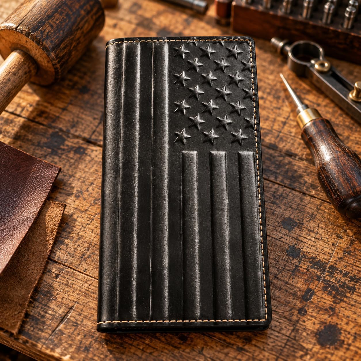 Embossed American Flag Long — Black