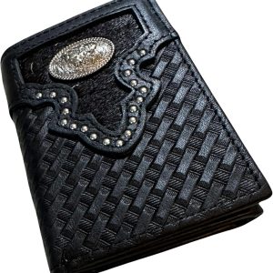 Basketweave Concho Tri-Fold — Concho · Black