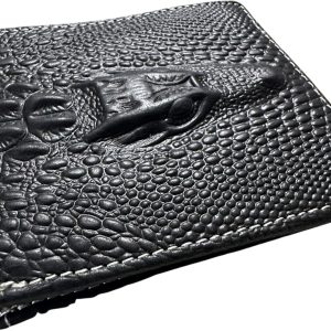Croc-Embossed Bifold — Black