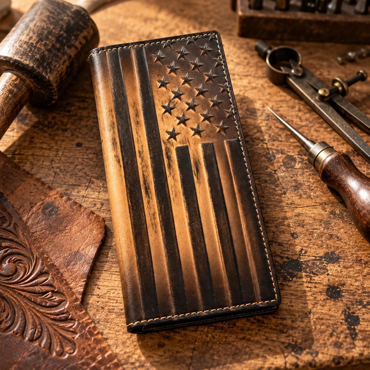 Embossed American Flag Long — Faded