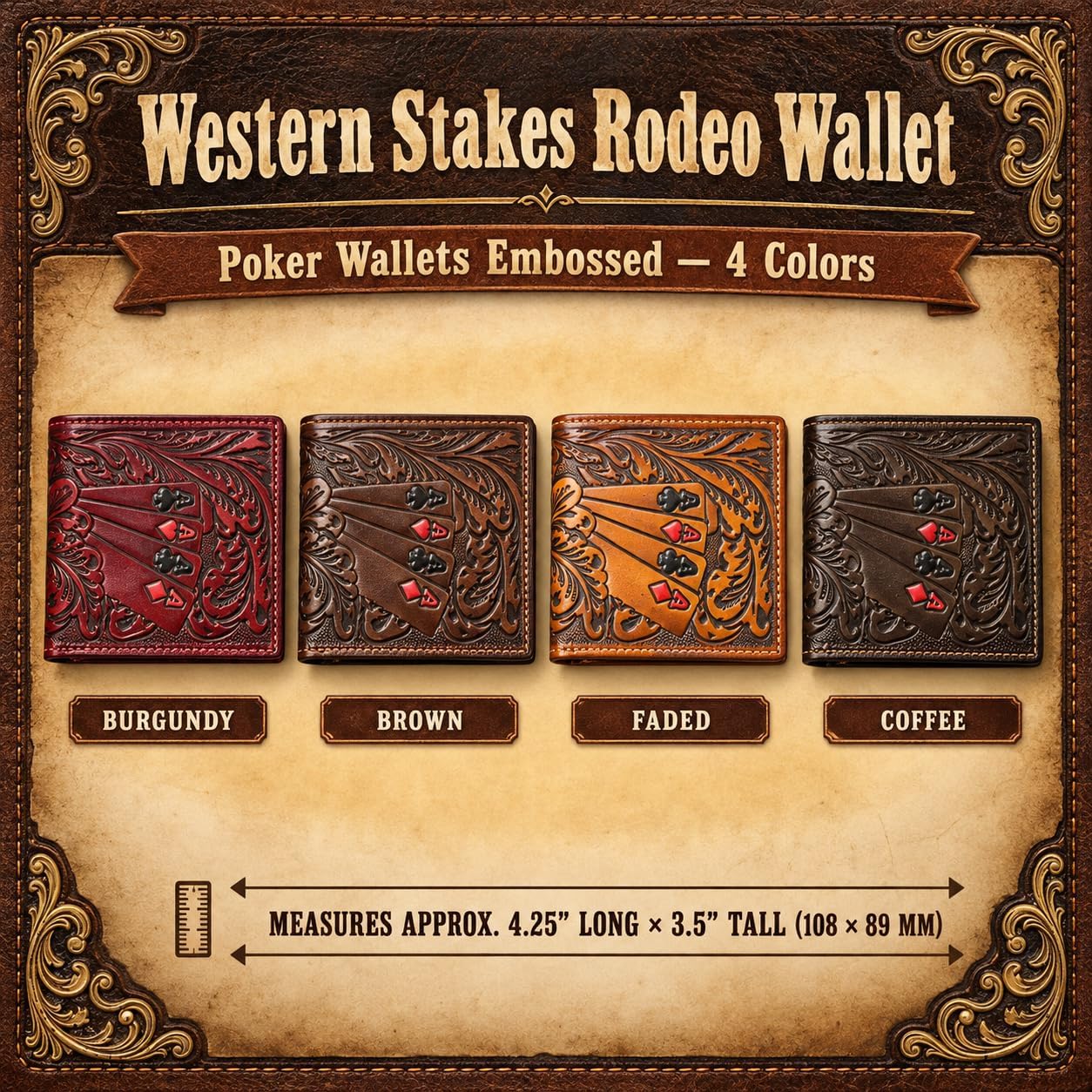 Embossed Four Aces Poker Bifold — Brown