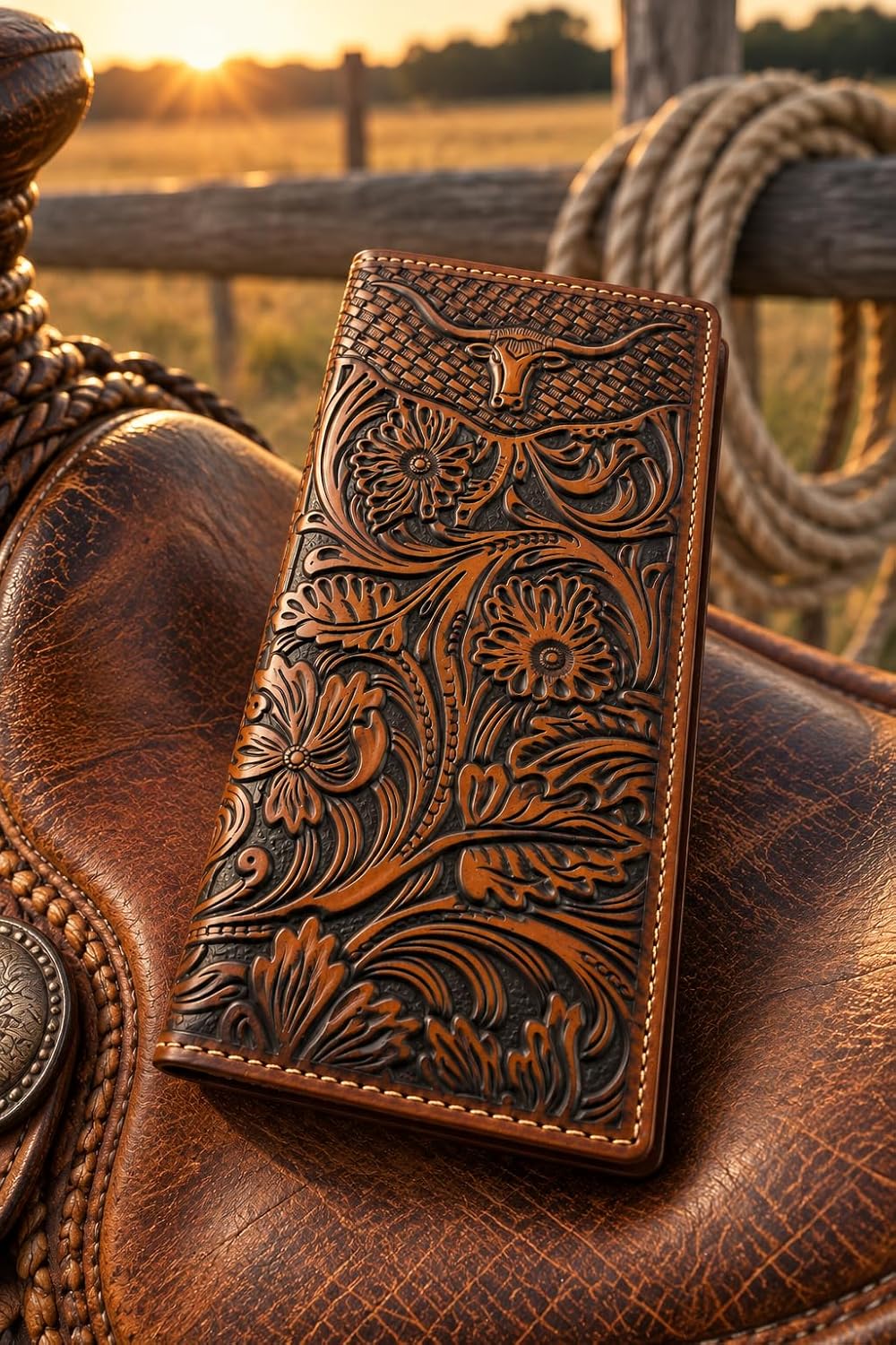 Embossed Longhorn Steer Long — Brown