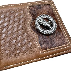 Cowhide Basketweave Bifold — Bull Rider · Brown