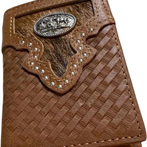 Basketweave Concho Tri-Fold — Praying Cowboy · Brown