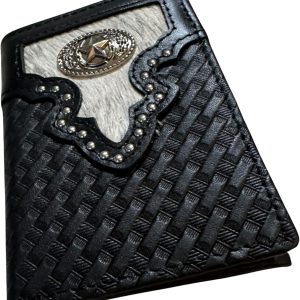 Basketweave Concho Tri-Fold — Star · Black