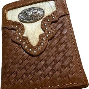 Basketweave Concho Tri-Fold — Rooster · Brown