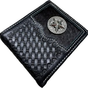 Cowhide Basketweave Bifold — Star · Black
