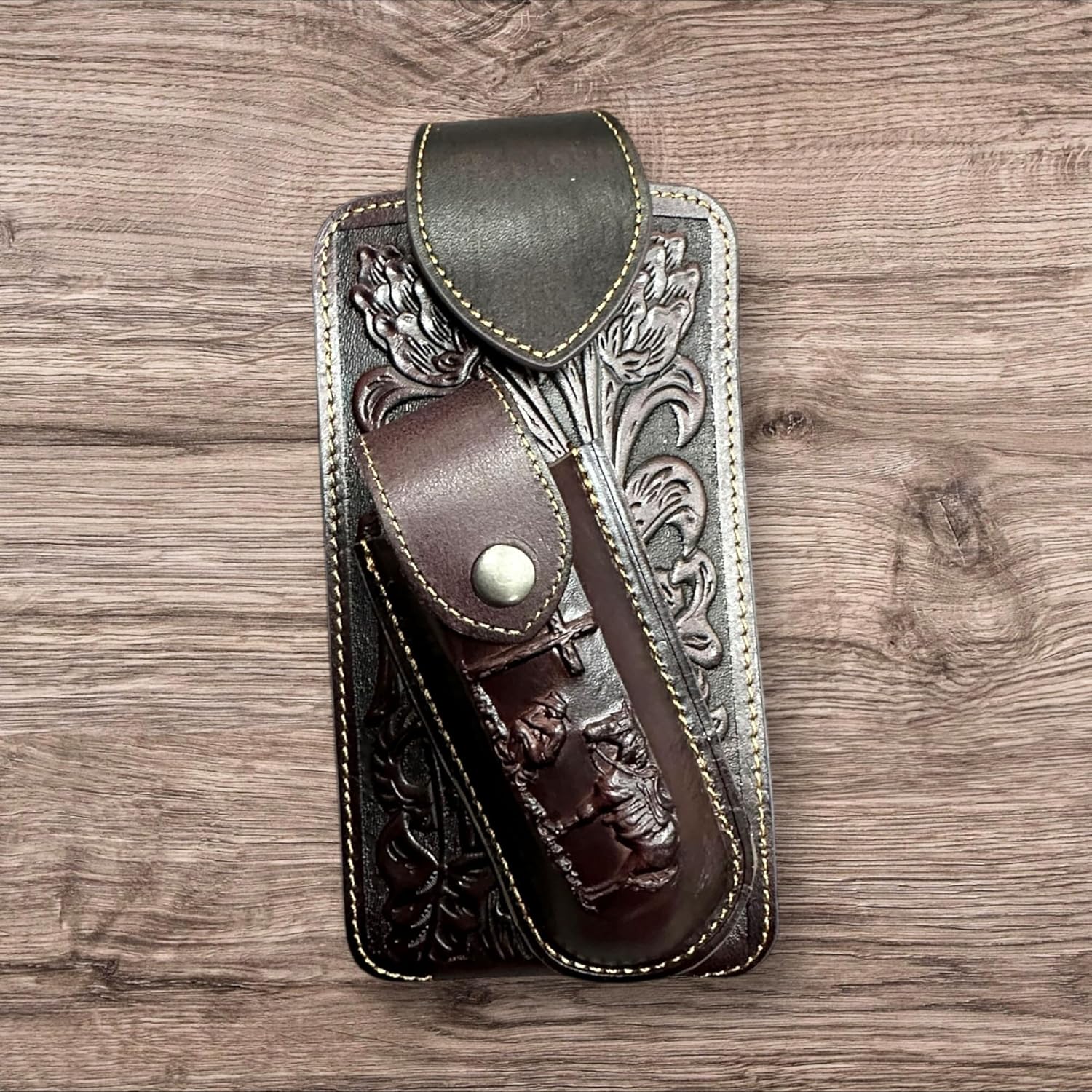 Floral Praying Cowboy Holster with Knife Holder — Dark Brown