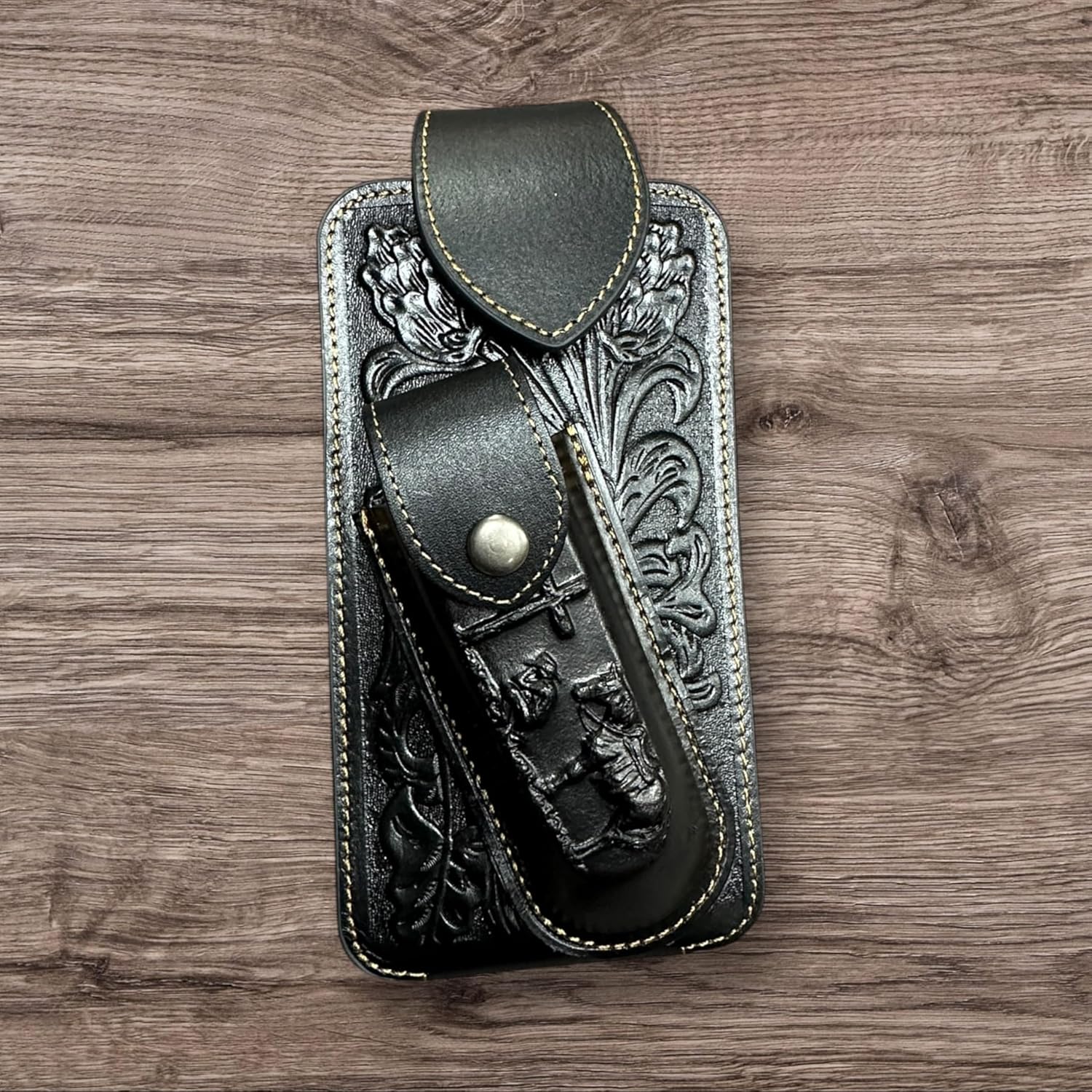 Floral Praying Cowboy Holster with Knife Holder — Black
