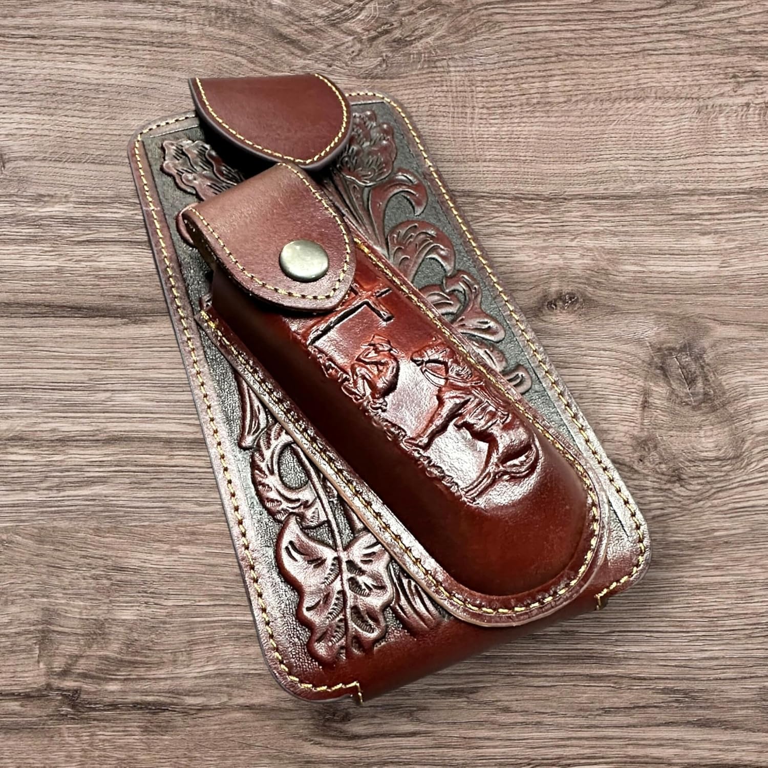 Floral Praying Cowboy Holster with Knife Holder — Burgundy
