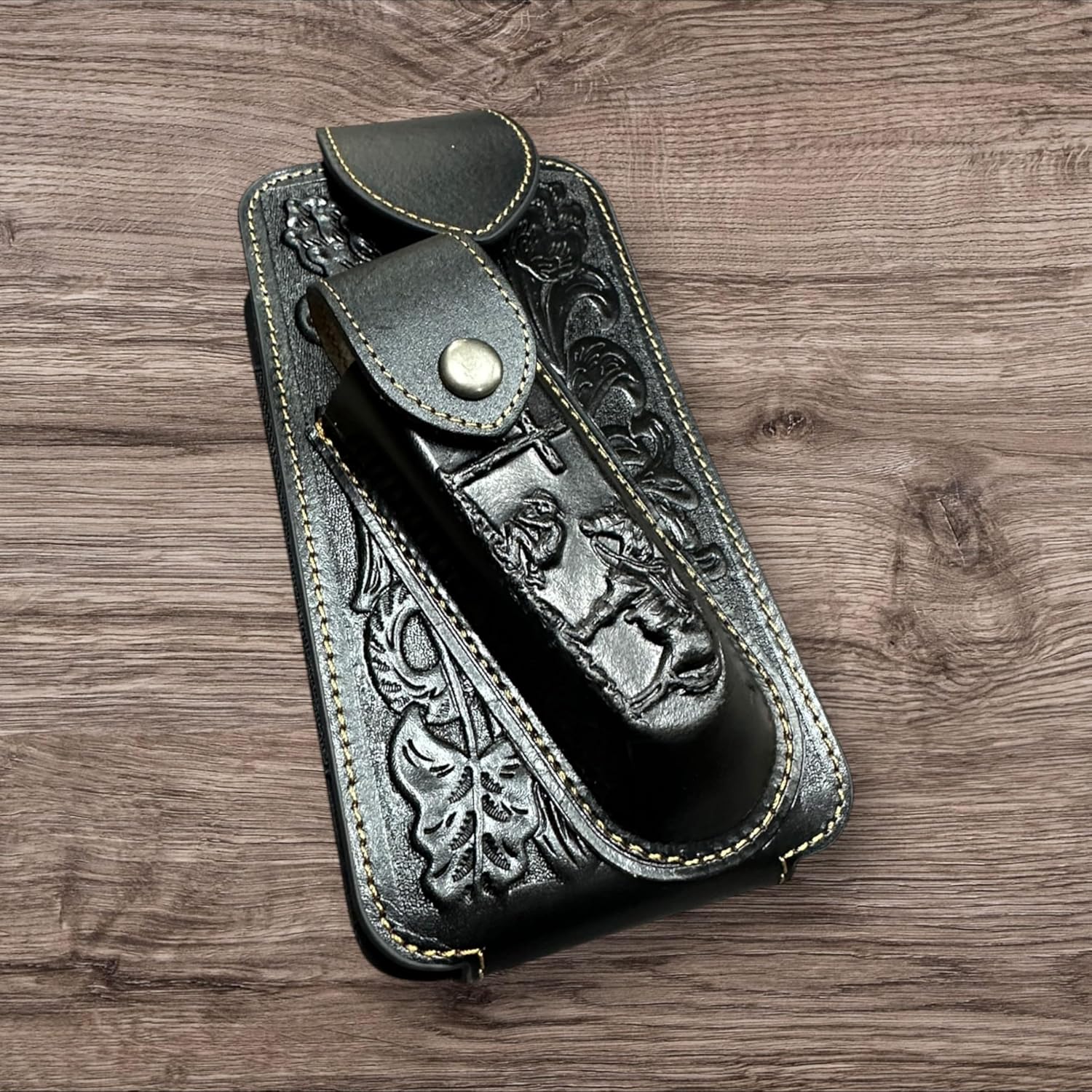Floral Praying Cowboy Holster with Knife Holder — Black