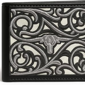 Embroidered Longhorn Scroll — Black