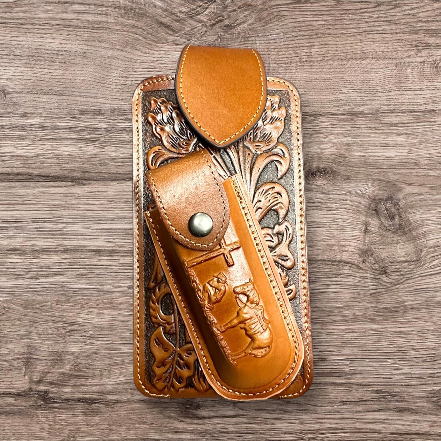 Floral Praying Cowboy Holster with Knife Holder — Tan