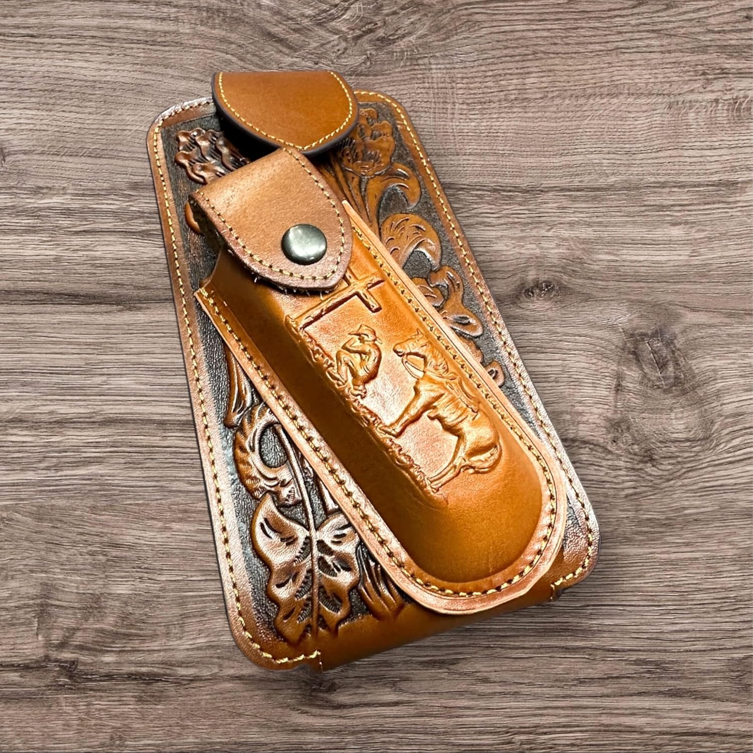 Floral Praying Cowboy Holster with Knife Holder — Tan