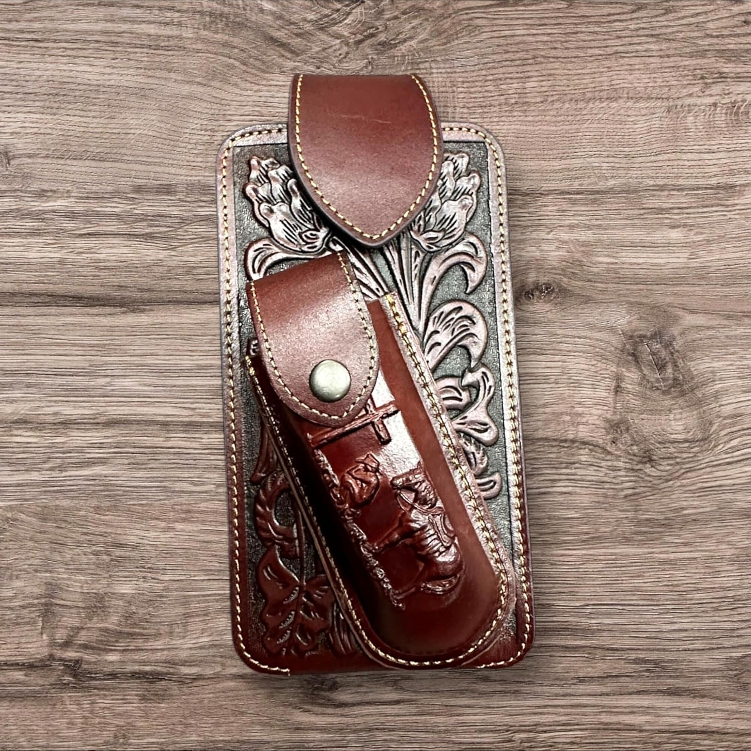Floral Praying Cowboy Holster with Knife Holder — Burgundy